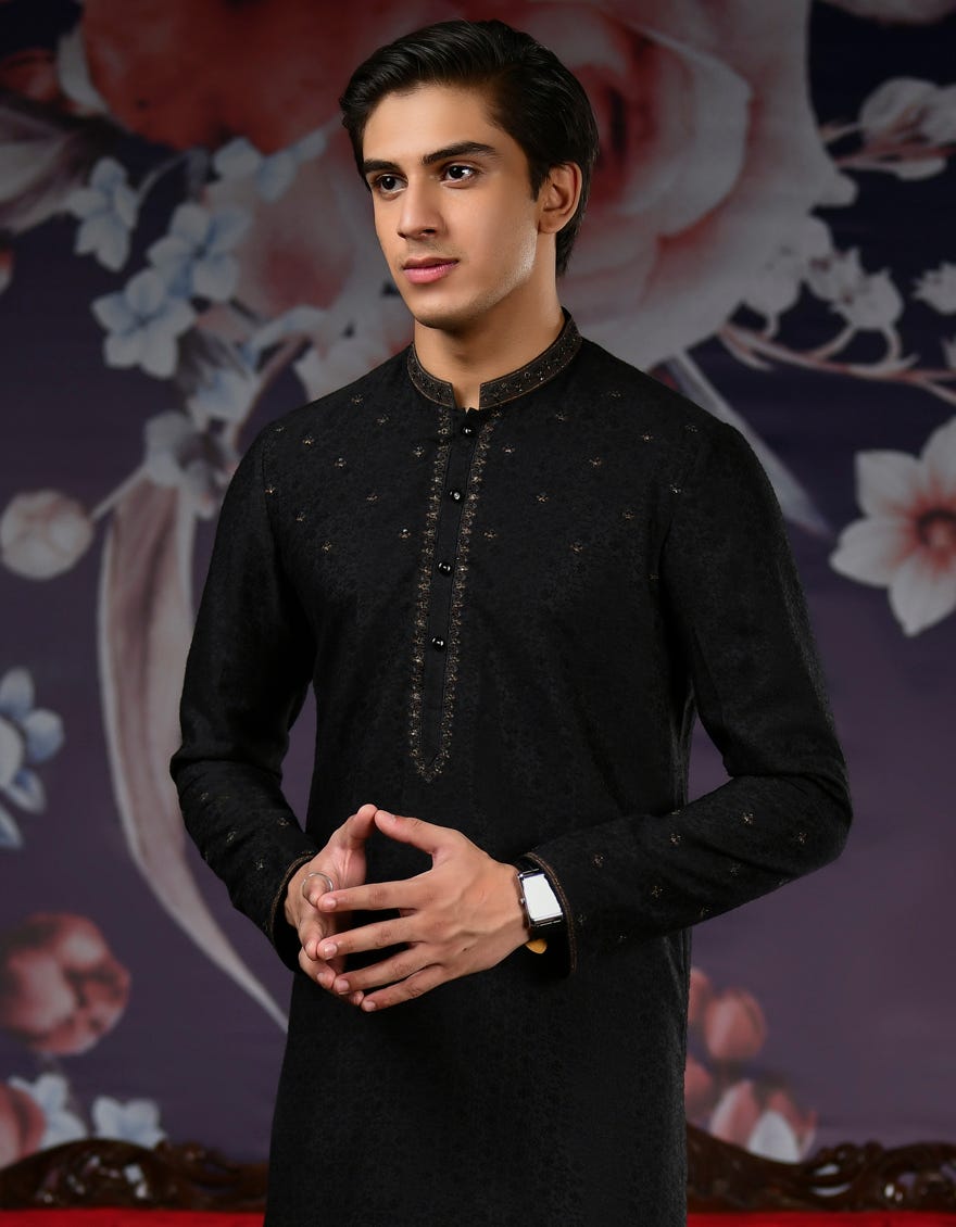 BLACK POLYESTER SPECIAL KURTA | JTK-SP-39274