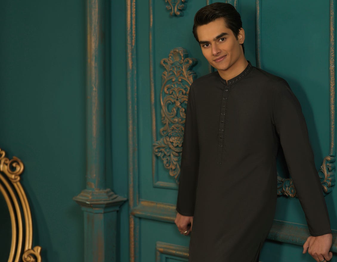 DARK GREY WHITE COTTON KAMEEZ SHALWAR | JTKS-S-39285