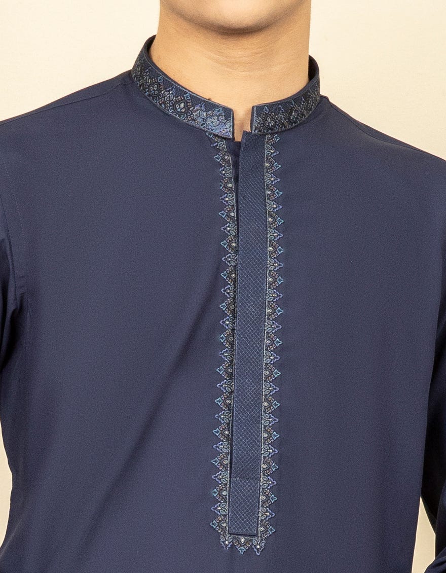 NAVY BLUE BLENDED KAMEEZ SHALWAR | JTKS-S-39302