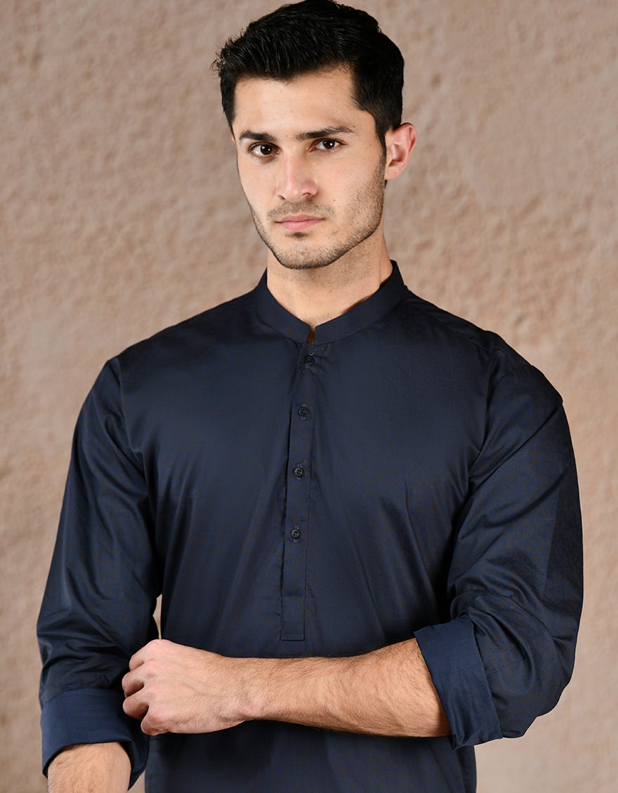 NAVY BLUE COTTON KURTA | JJK-S-39308
