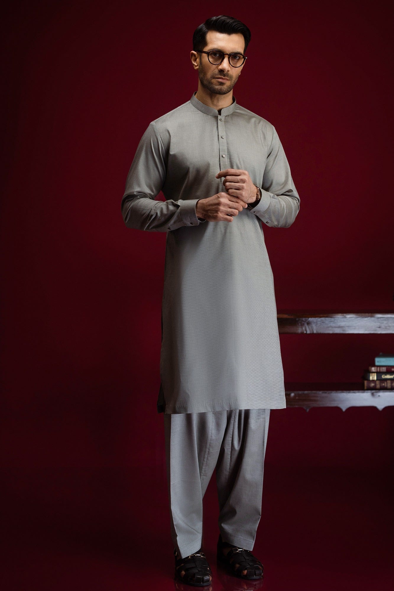 ELISTA - LIGHT OLIVE COTTON KAMEEZ SHALWAR