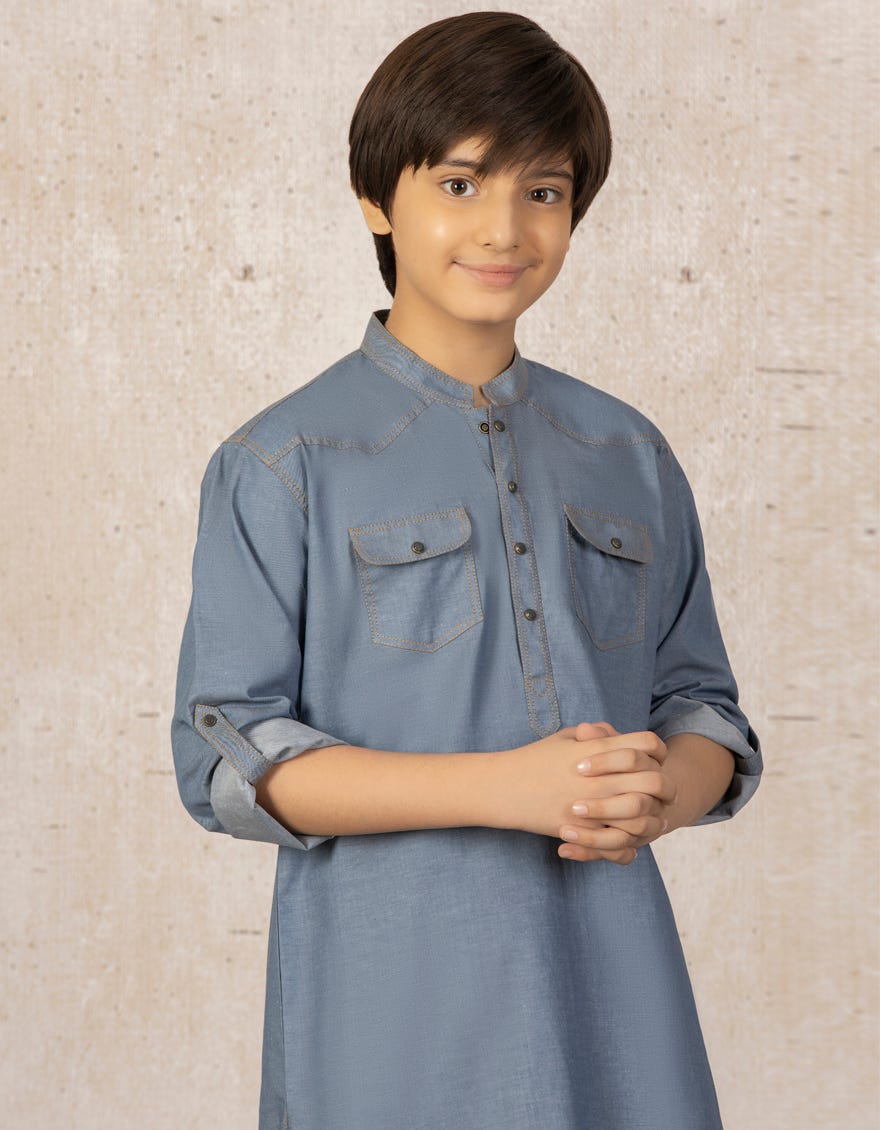 DENIM BLUE COTTON KURTA | JCK-A-40166