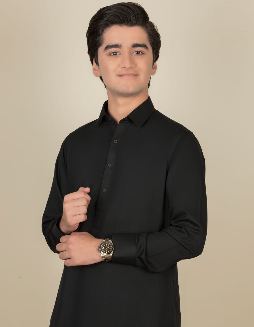BLACK BLENDED KAMEEZ SHALWAR | JTKS-S-40201-AP