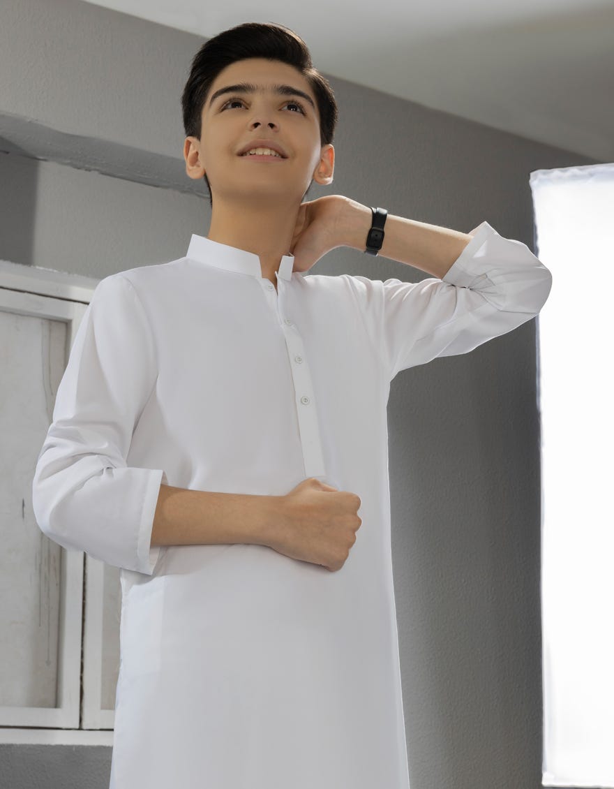 White Blended Kid's Kameez Shalwar | Jcks-A-40221-R10-Ap