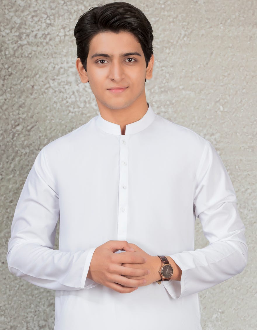White Blended Teen Boy's Kameez Shalwar | Jtks-A-40223-R7-Ap