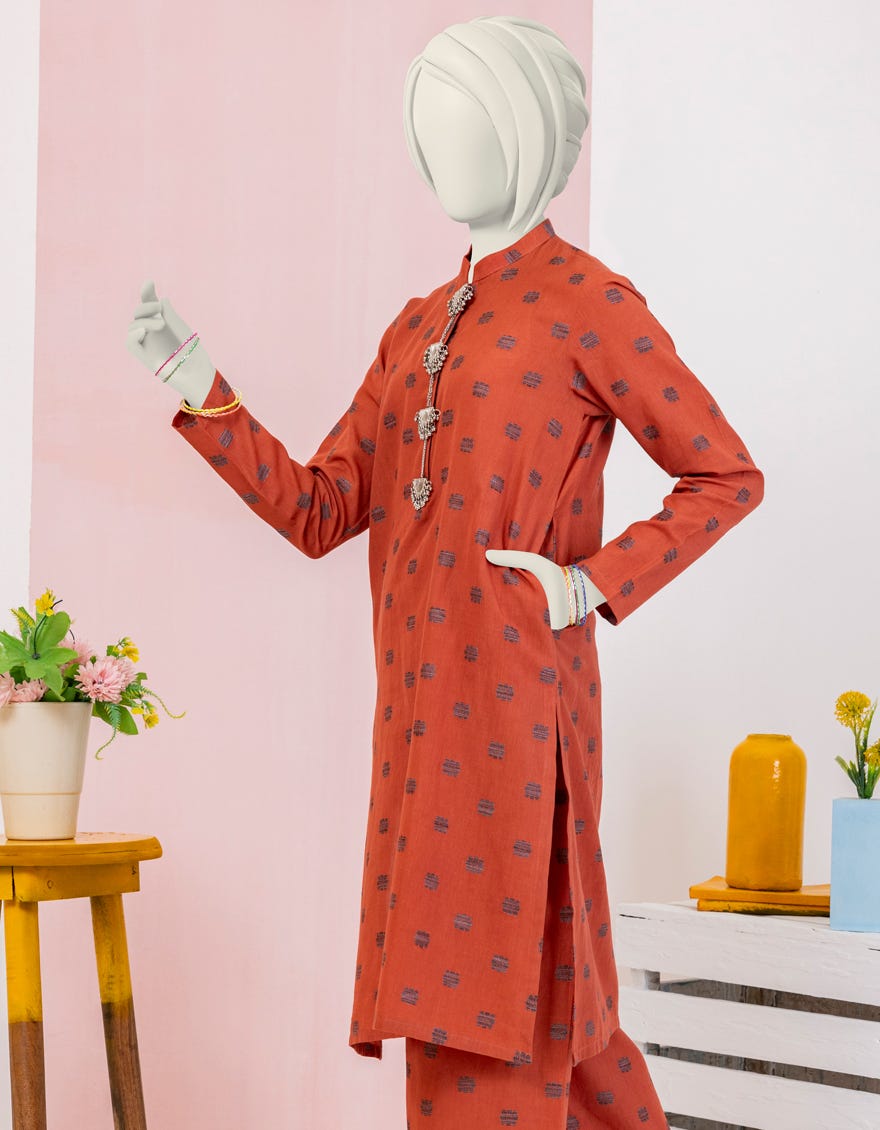 Rust Jacquard Teens 2 Piece Stitched | Jgk-S-Ygtl-414-24