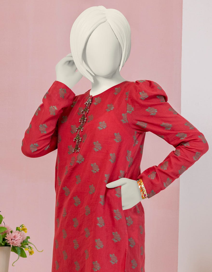 Red Jacquard Teens 2 Piece Stitched | Jgk-S-Ygtl-416-24
