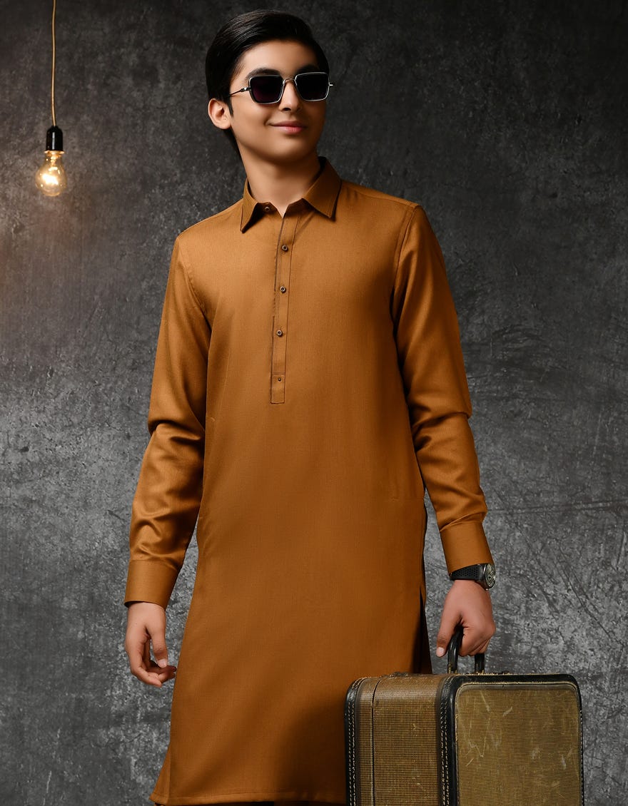 MUSTARD BROWN BLENDED KAMEEZ SHALWAR | JTKS-A-42236