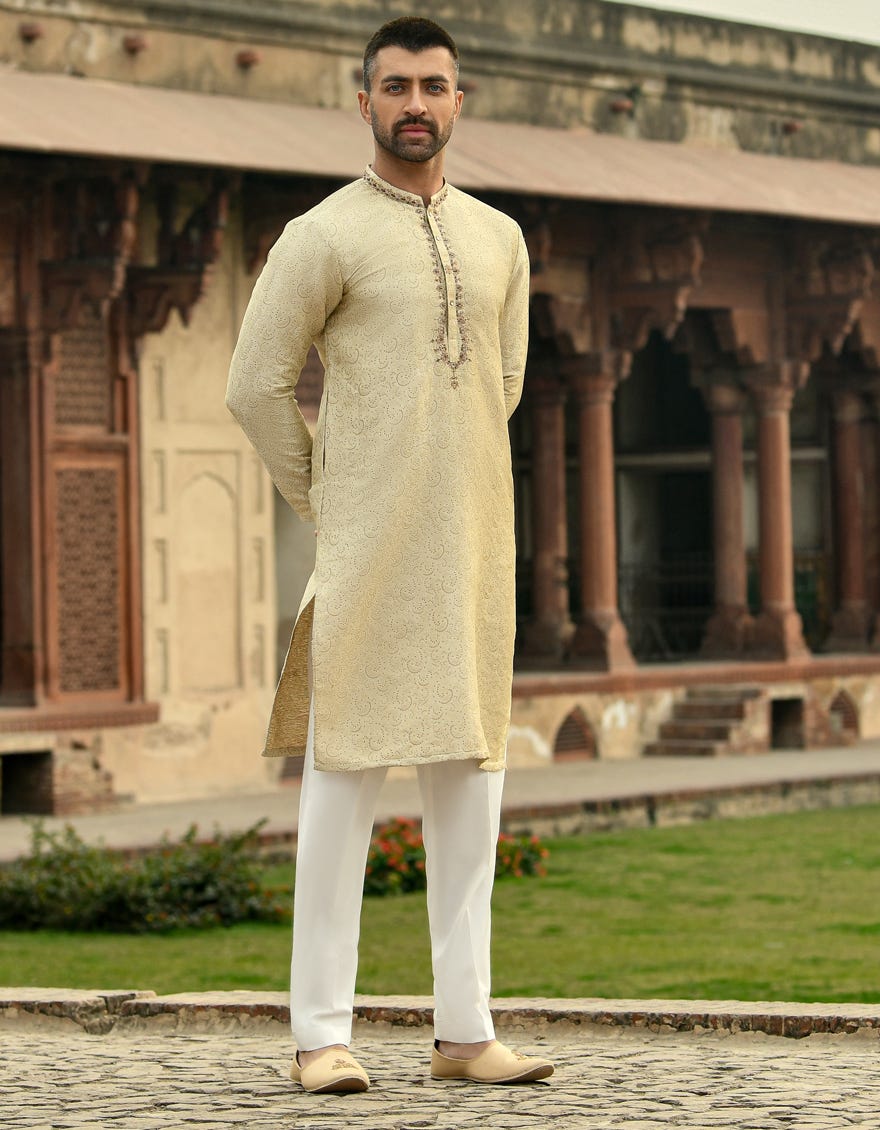 MATT GOLD POLYESTER SPECIAL KURTA | JJK-SP-42392