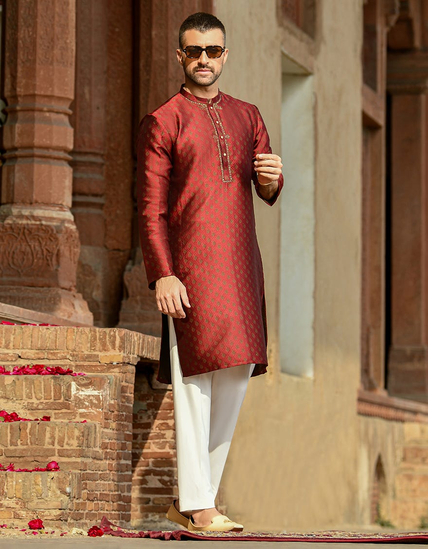 MAROON POLYESTER KURTA | JJK-SP-43062