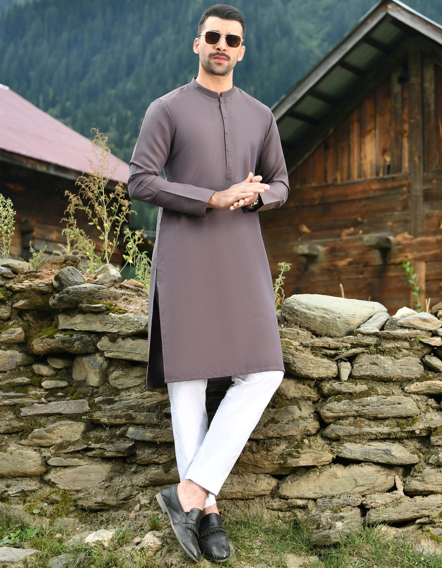 PLUMB BROWN POLYESTER VISCOSE KURTA | JJK-43198
