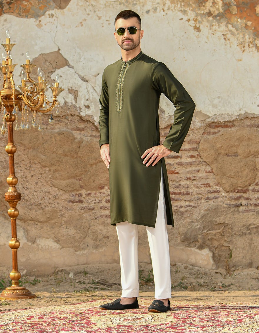 DARK GREEN BLENDED SPECIAL KURTA | JJK-SP-44006