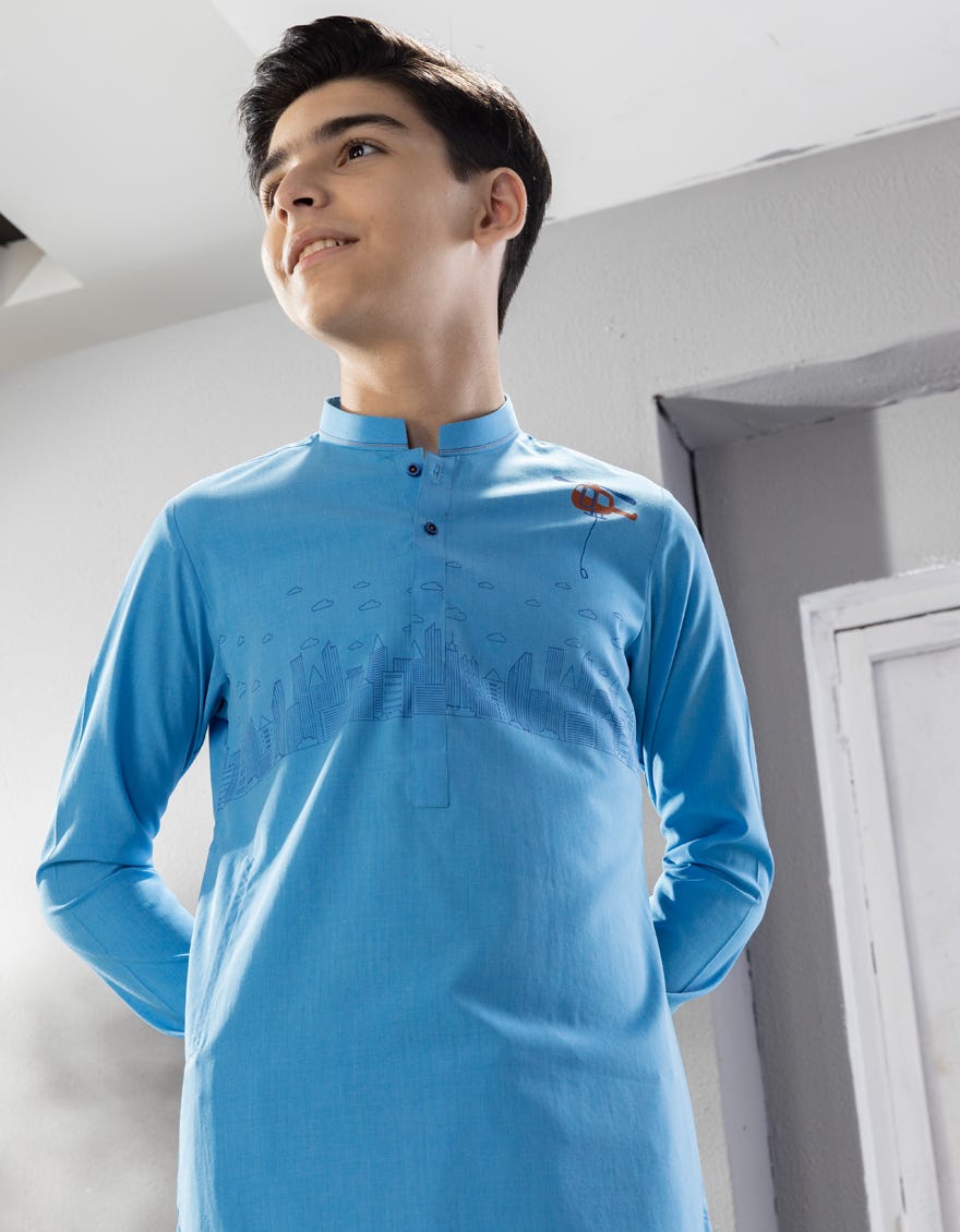 SKY BLUE BLENDED KAMEEZ SHALWAR | JCKS-S-46004