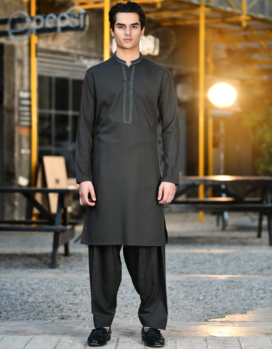 Dull Green Blended Teen Boy's Kameez Shalwar | Jtks-A-46158