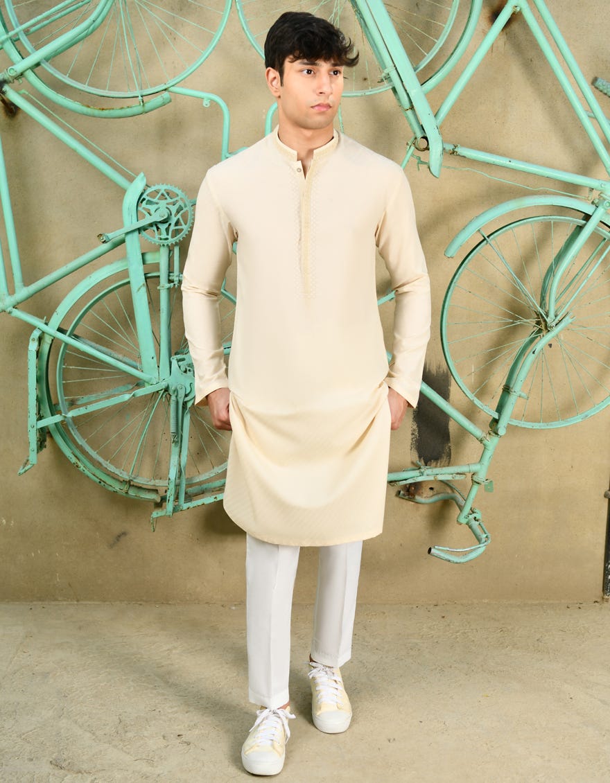 Fawn Blended Teen Boy's Kurta | Jtk-S-46236