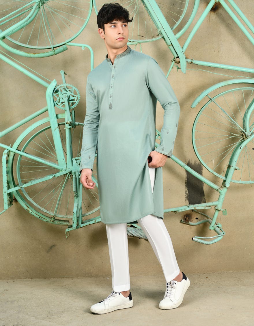 Green Cotton Teen Boy's Kurta | Jtk-S-46239