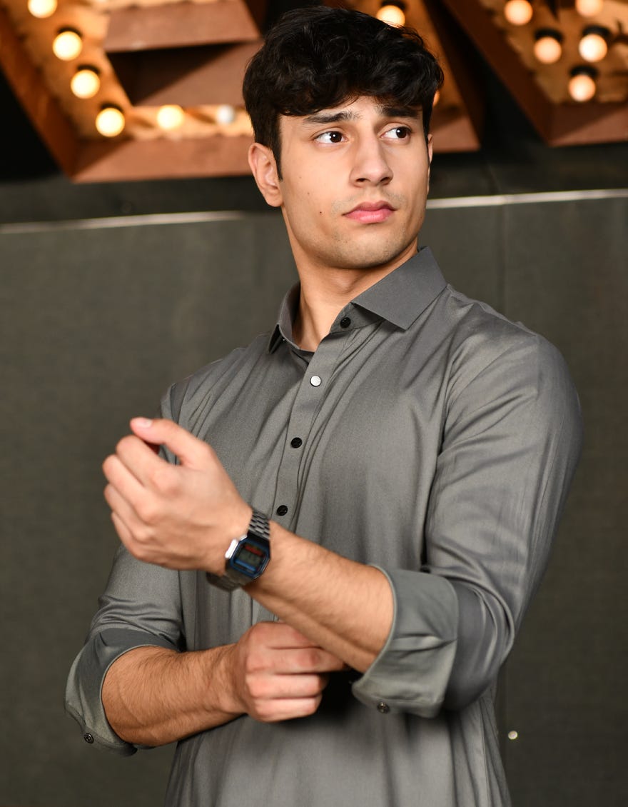 Grey Blended Teen Boy's Kameez Shalwar | Jtks-S-46244