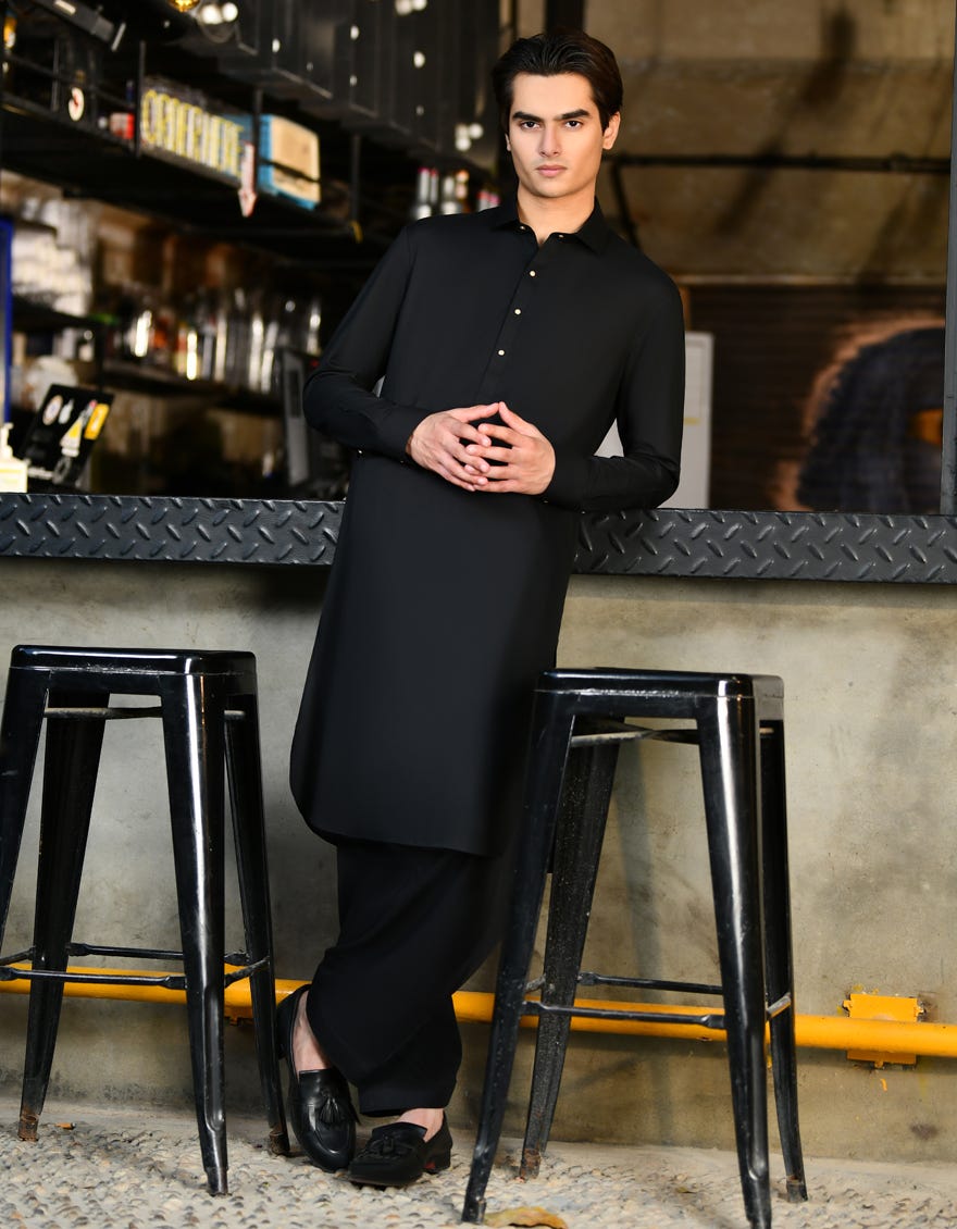 Black Blended Teen Boy's Kameez Shalwar | Jtks-S-46245