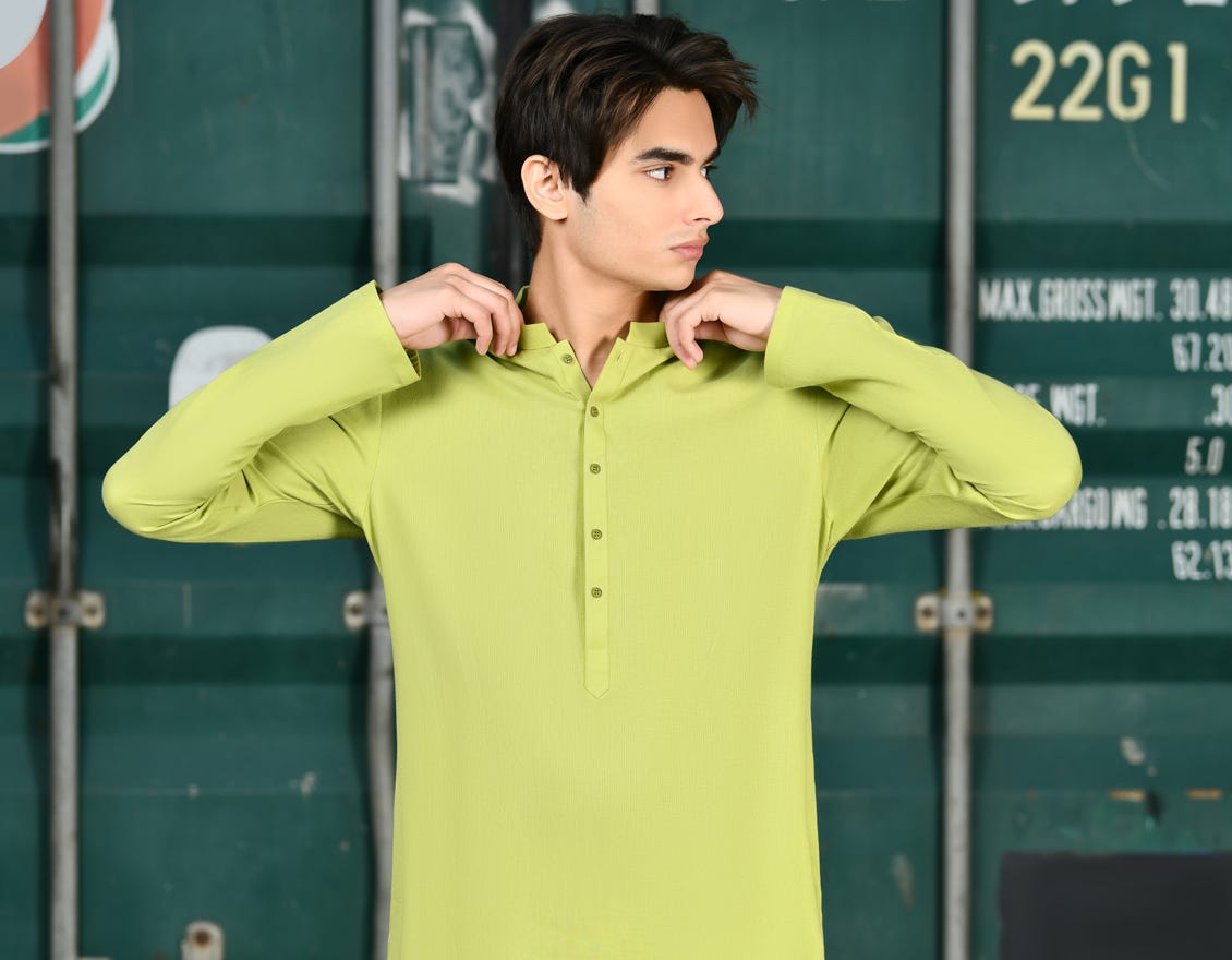 Lemon-Green Cotton Teen Boy's Kurta | Jtk-S-46250
