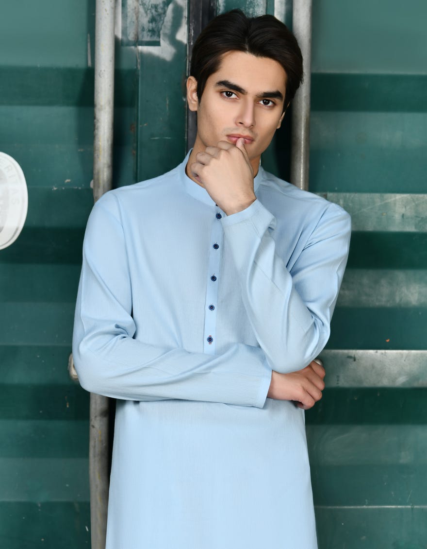 Sky Blue Cotton Teen Boy's Kurta | Jtk-A-46252