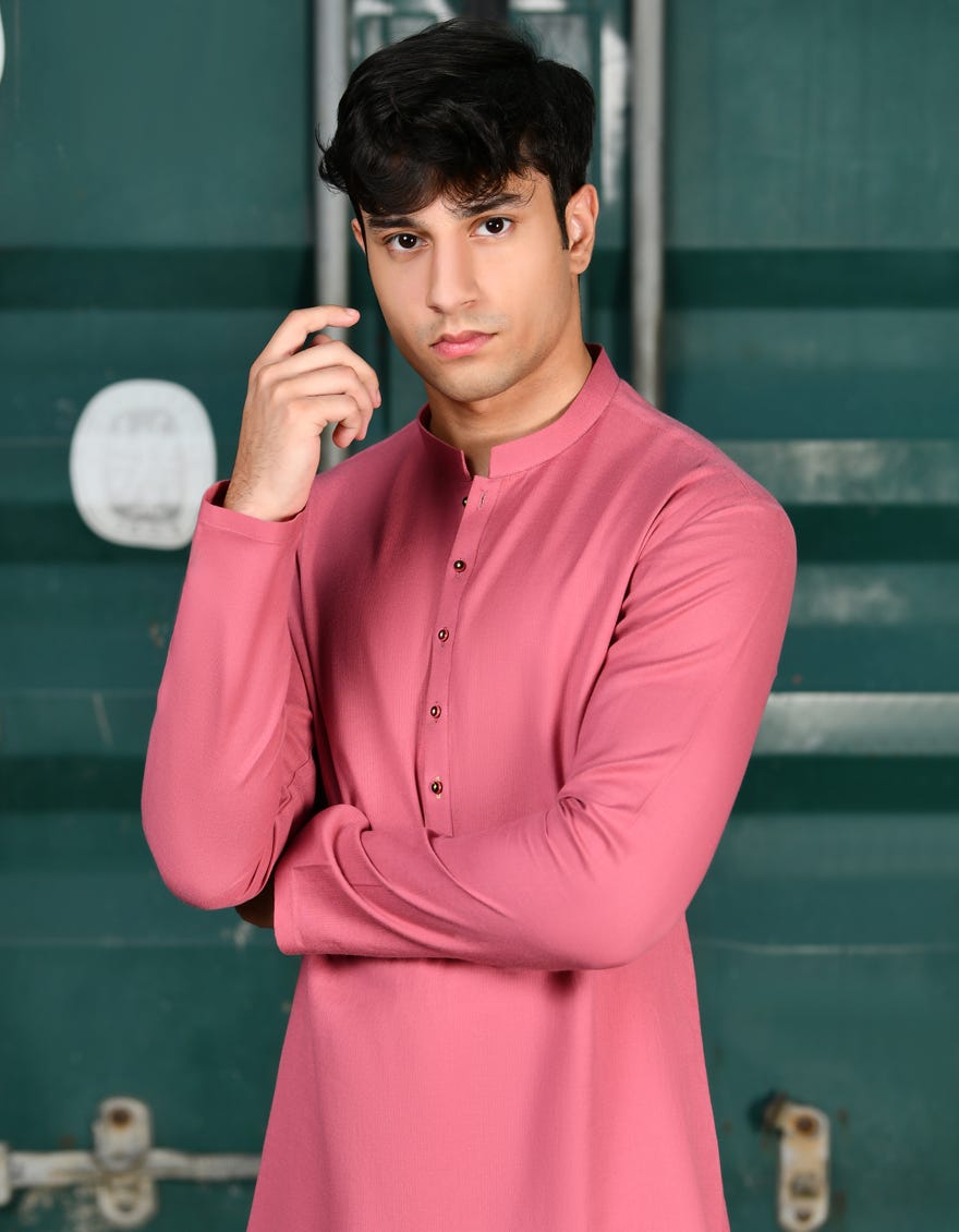 Pink Cotton Teen Boy's Kurta | Jtk-S-46254