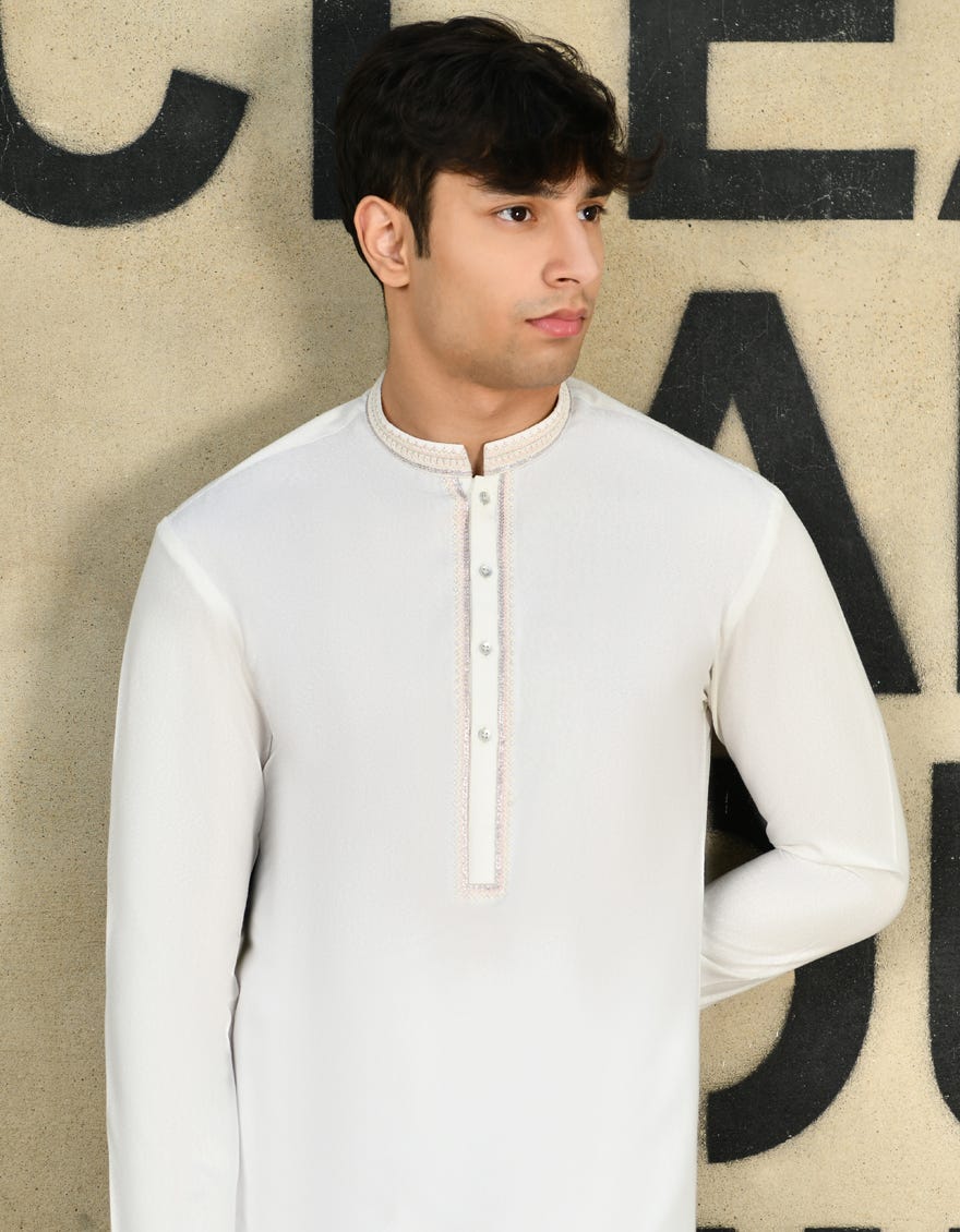 White Blended Teen Boy's Kameez Shalwar | Jtks-A-46260