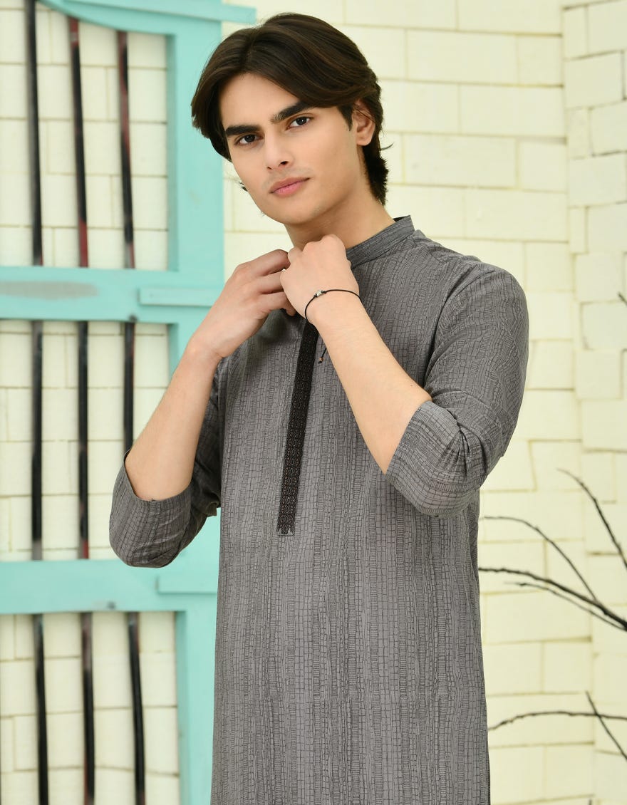 Mud Grey Cotton Teen Boy's Kurta | Jtk-S-46309