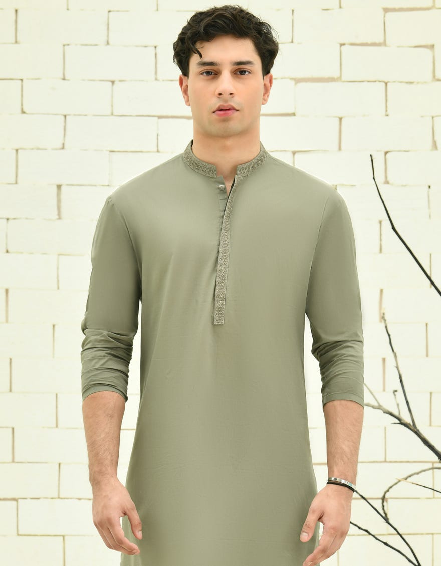 Olive Cotton Teen Boy's Kurta | Jtk-S-46326