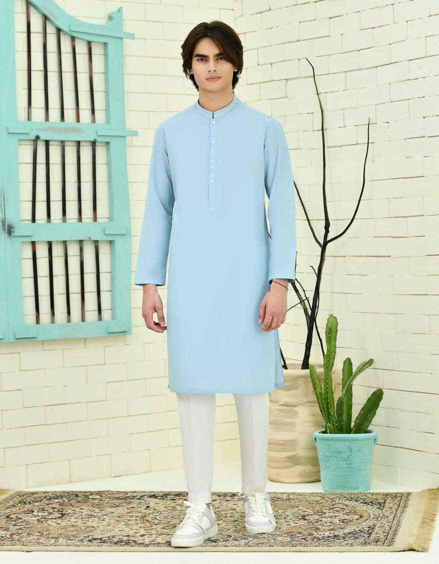 Sky Blue Blended Teen Boy's Kurta | Jtk-S-46335