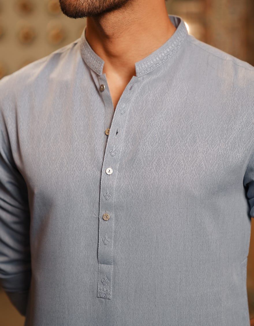LIGHT GREY BLENDED SEMI-FORMAL KURTA