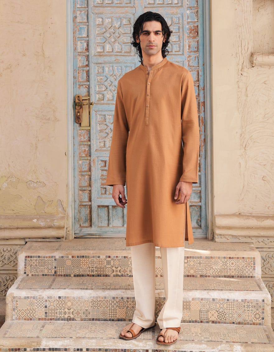 GOLDEN COTTON SEMI-FORMAL KURTA