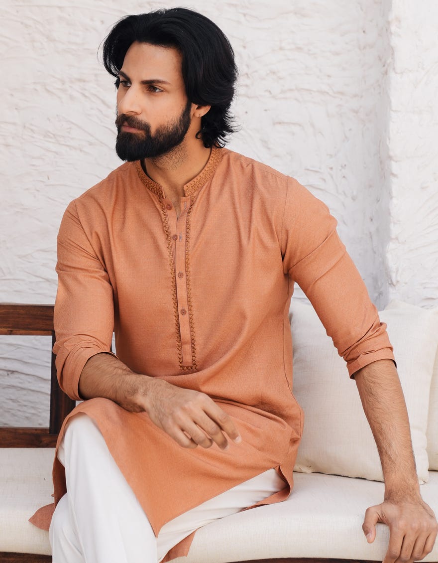 PEACH BLENDED SEMI-FORMAL KURTA