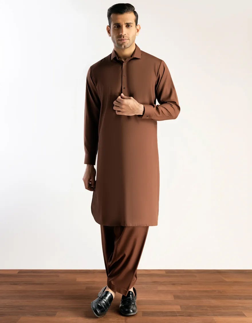 Brown Blended Men's Kameez Shalwar | Jjks-A-47005-R4-Ap