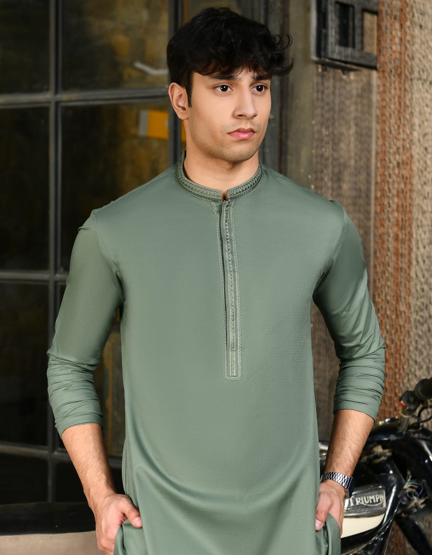Olive Green Cotton Teen Boy's Kameez Shalwar | Jtks-S-47044