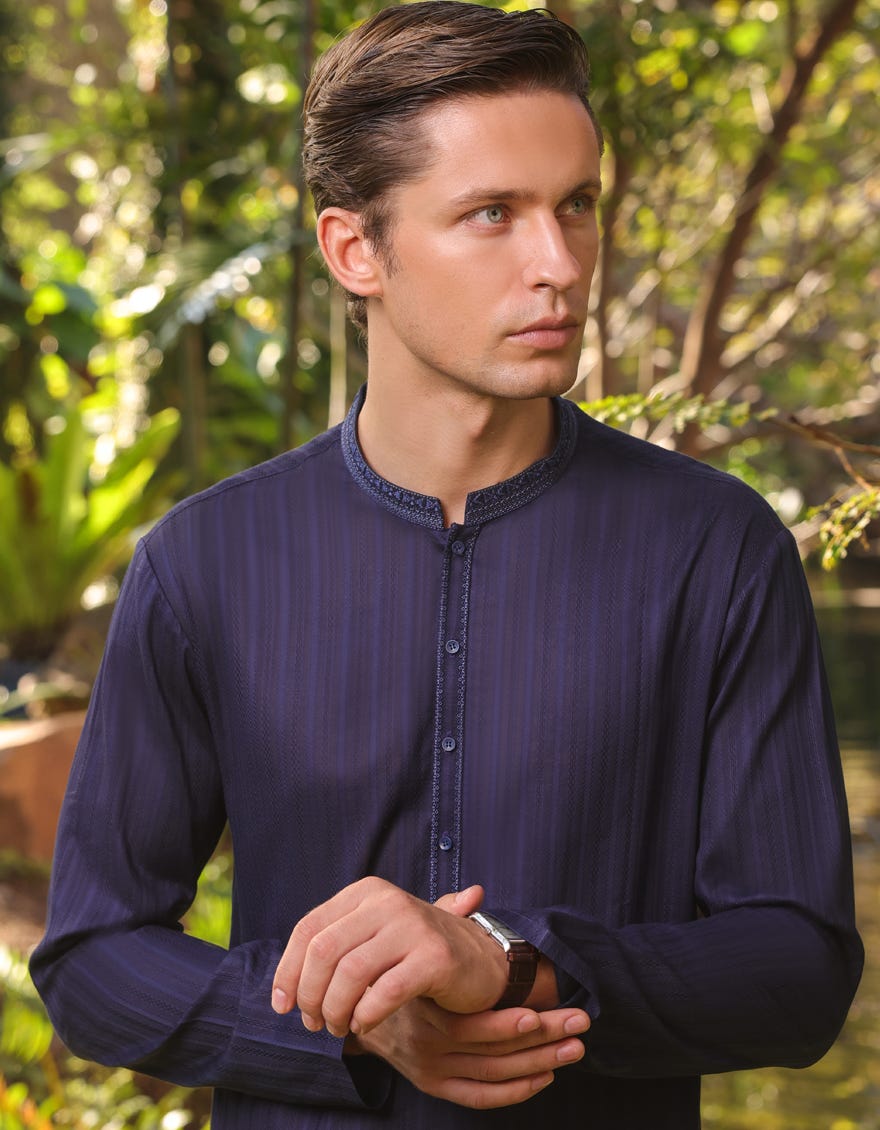 Royal Blue Cotton Men's Kurta | Jjk-S-47104