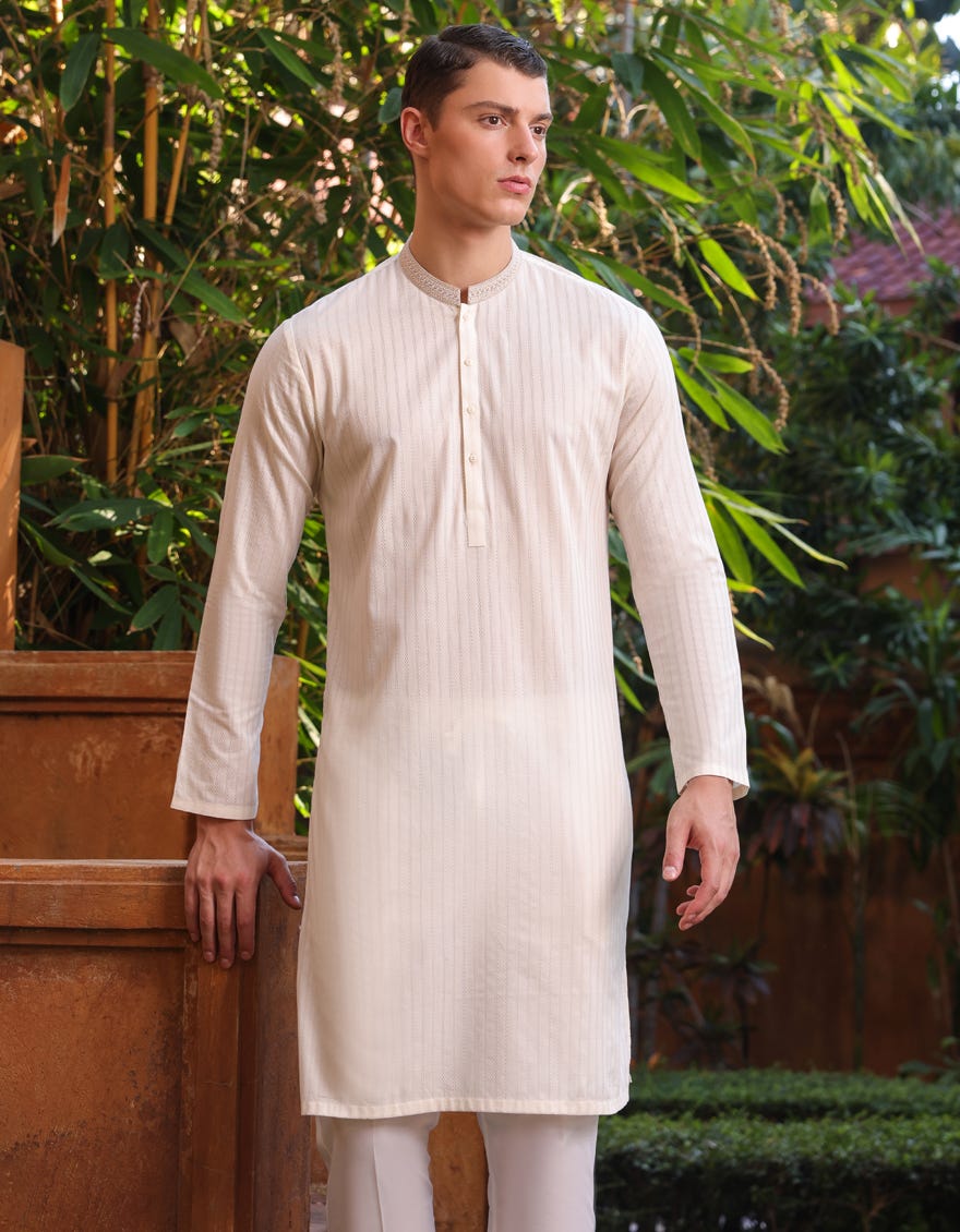 Cream Cotton Men's Kurta | Jjk-S-47105