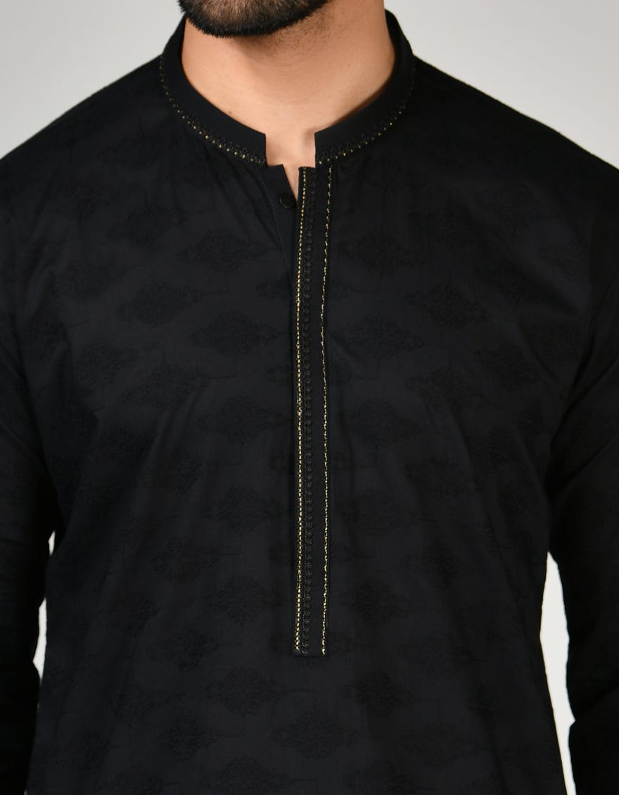 Black Cotton Men's Kurta | Jjk-S-47156