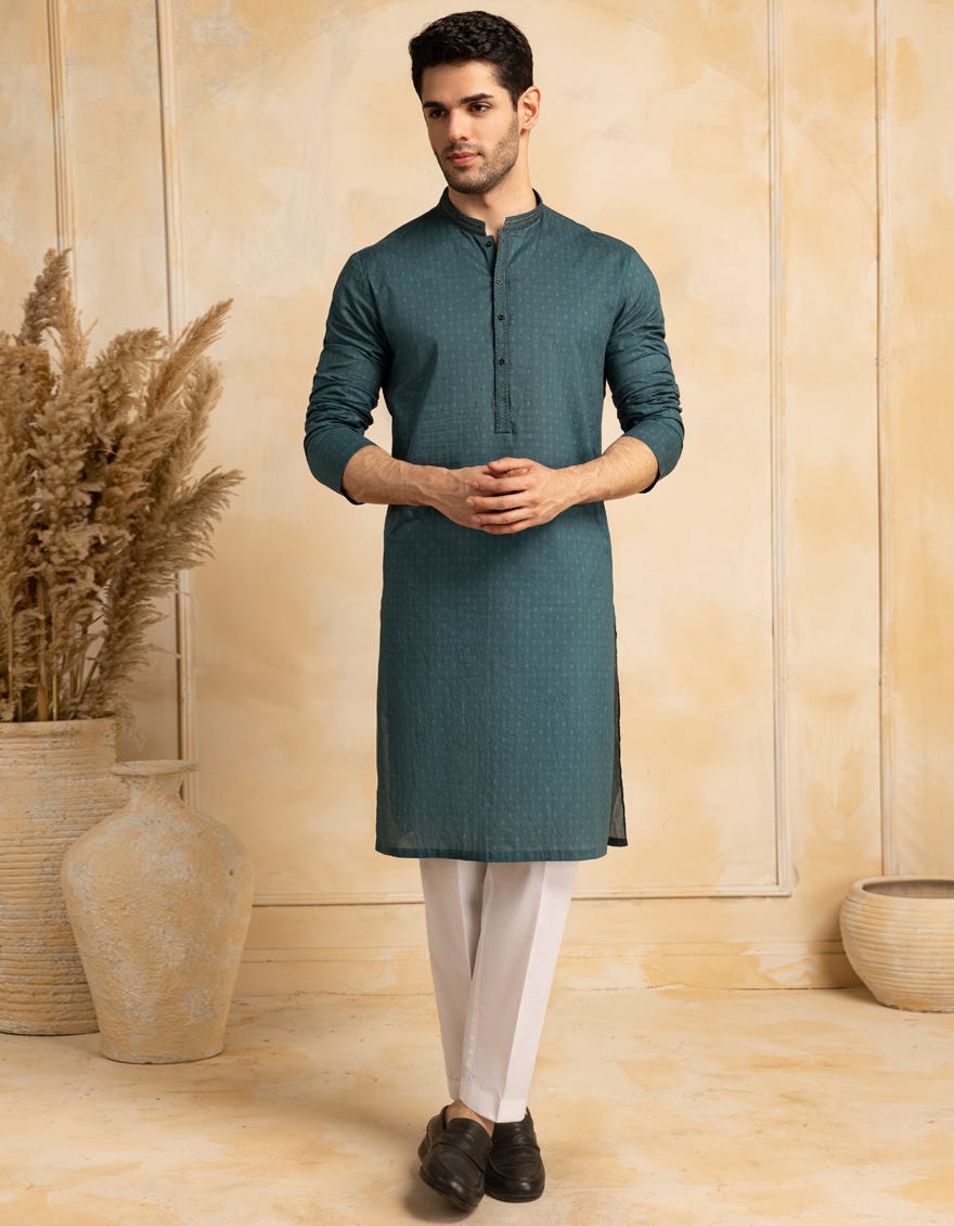 TEAL COTTON SEMI-FORMAL KURTA