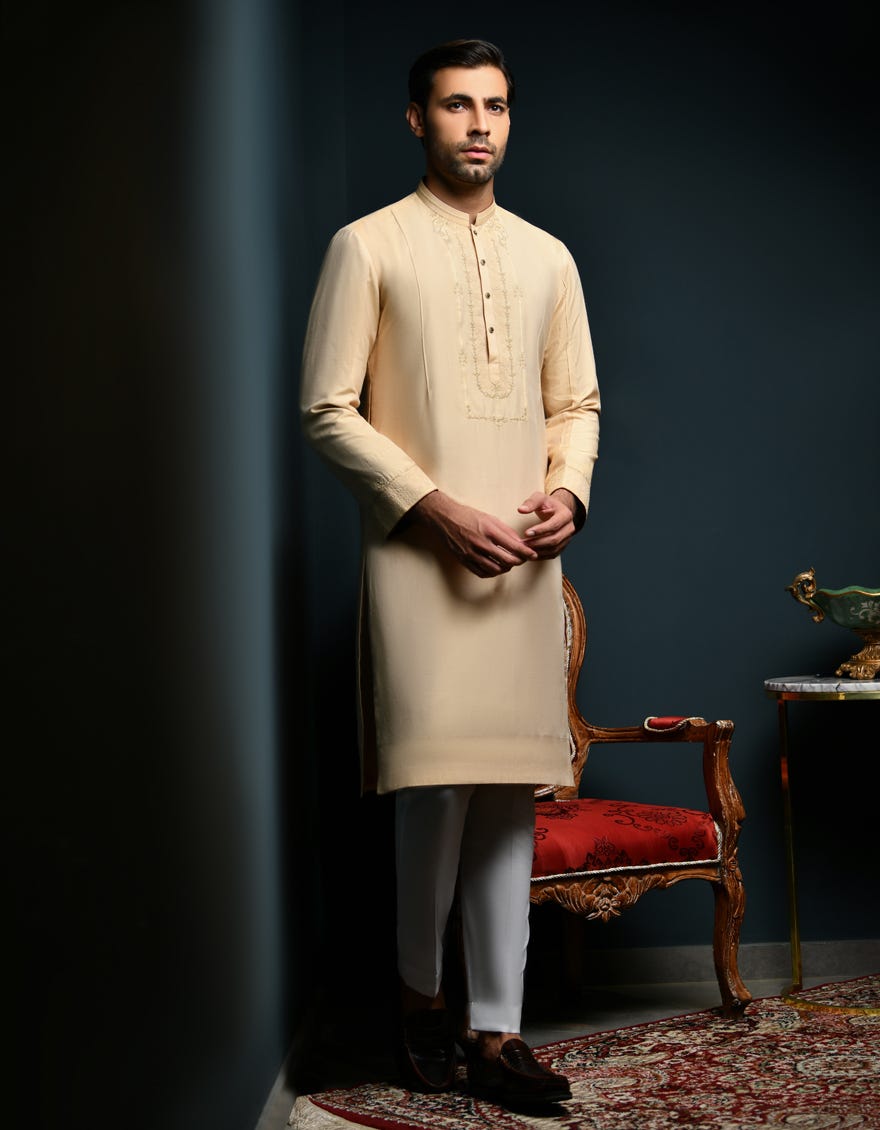 Beige Raw Silk Special Men's Kurta | Jjk-Sp-48048