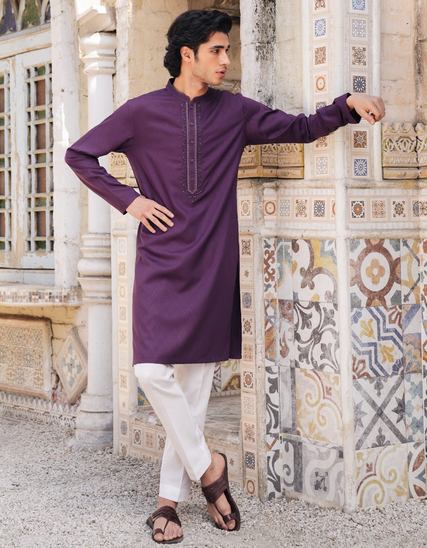 DARK PURPLE BLENDED FORMAL KURTA
