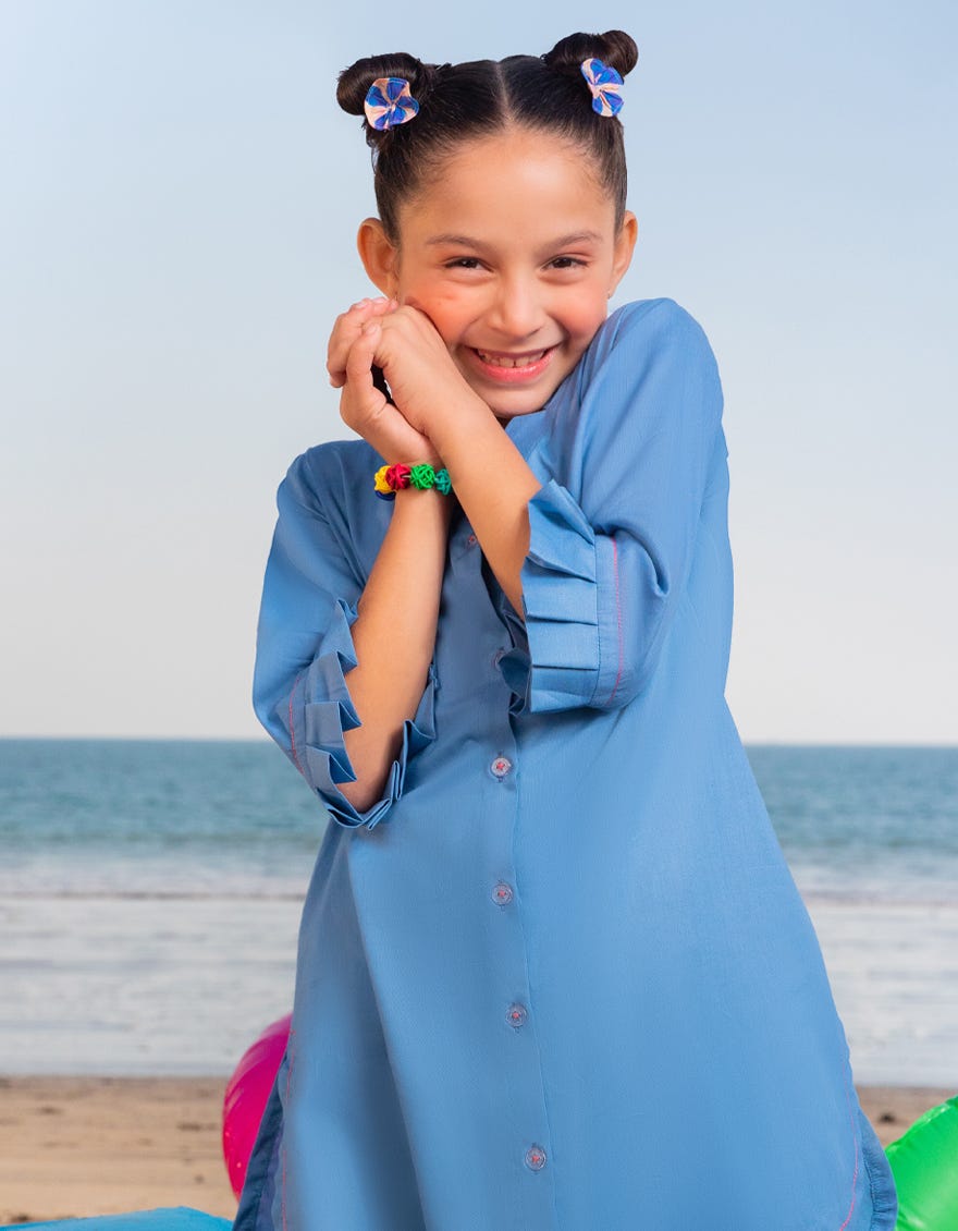 BLUE LAWN DYED 2PC | JGKL-S-JGST-25-5642