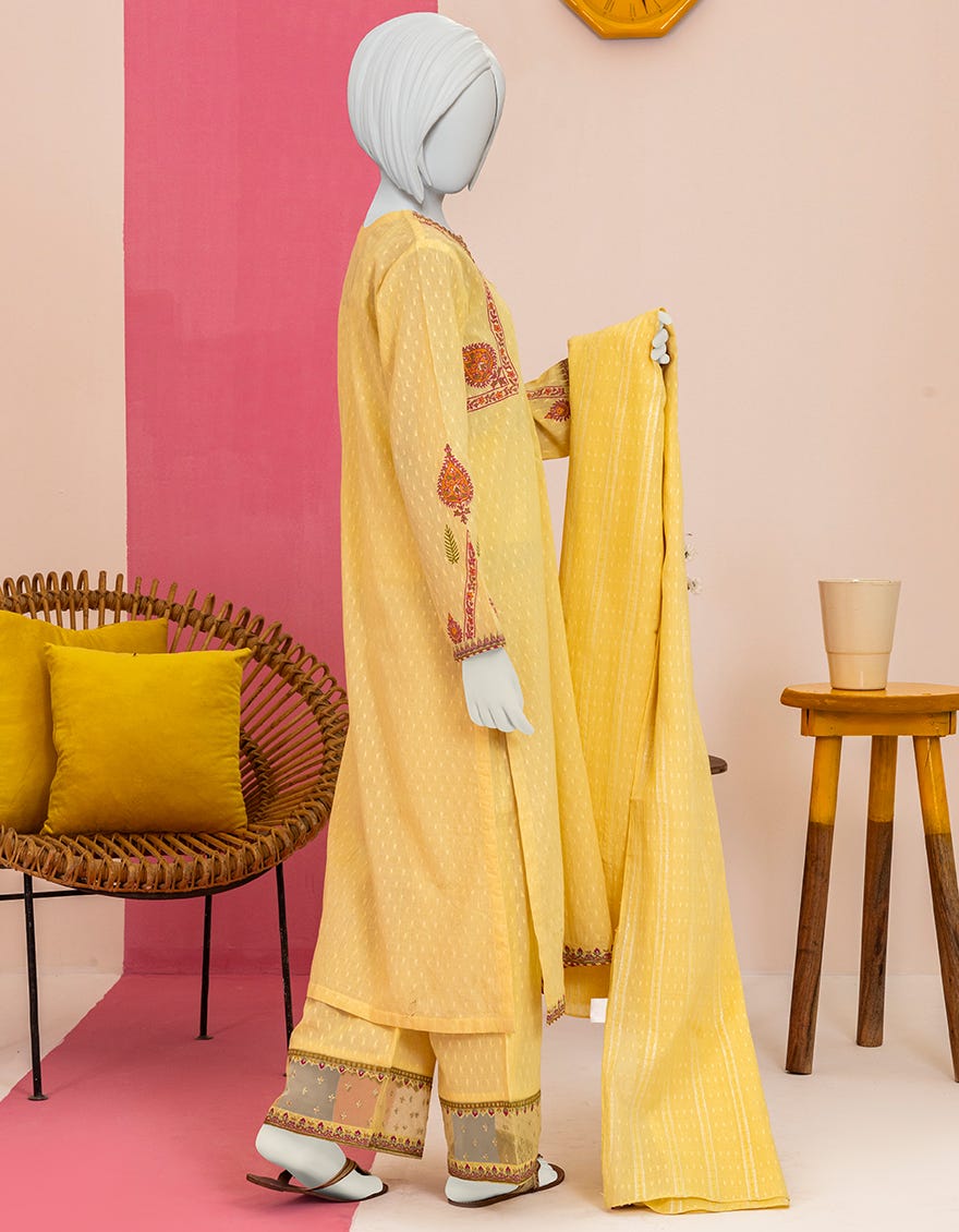 Yellow Dobby Teens 3 Piece Stitched | Jgk-S-Ygtl-607-24