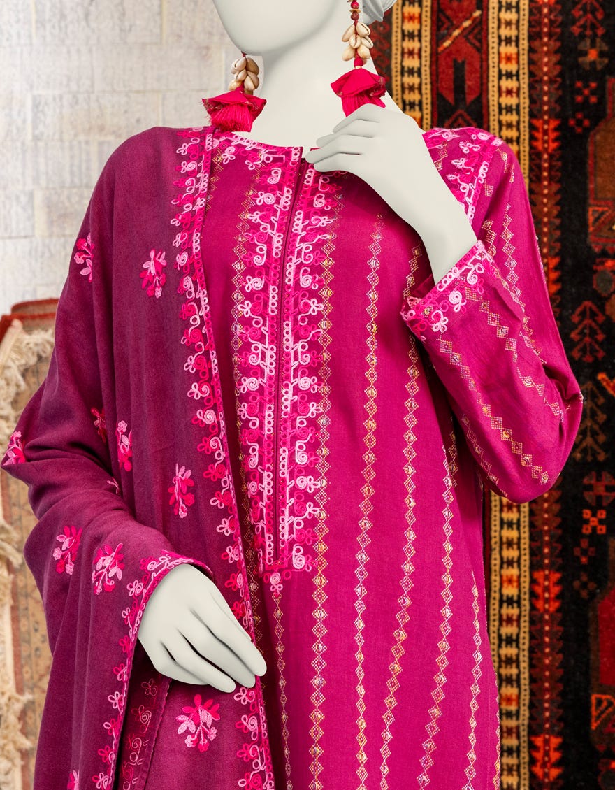 Purple Dobby 3 Piece Stitched Dress | Jjpw-W-Jpws-23-646