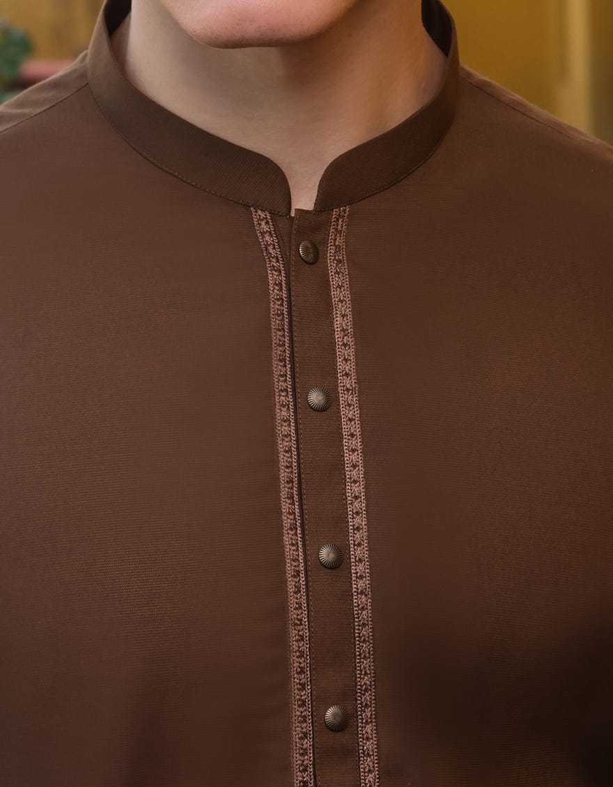Brown Blended Men's Kameez Shalwar | Jjks-S-90424