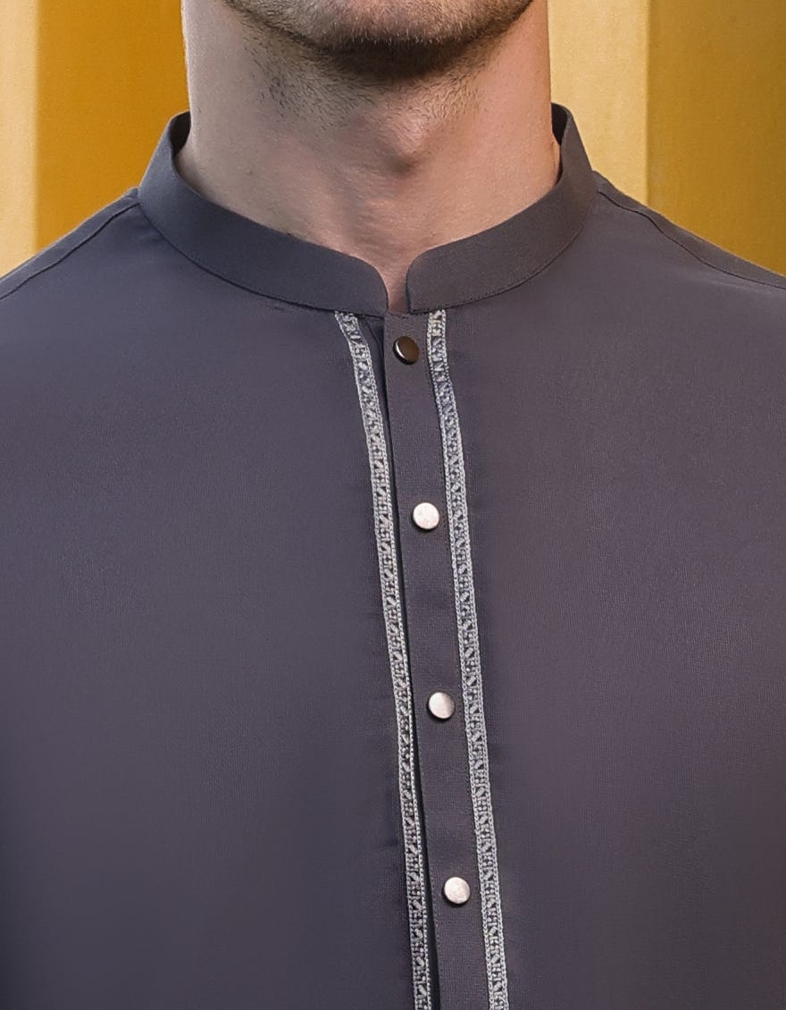 Dark Grey Blended Men's Kameez Shalwar | Jjks-S-90426