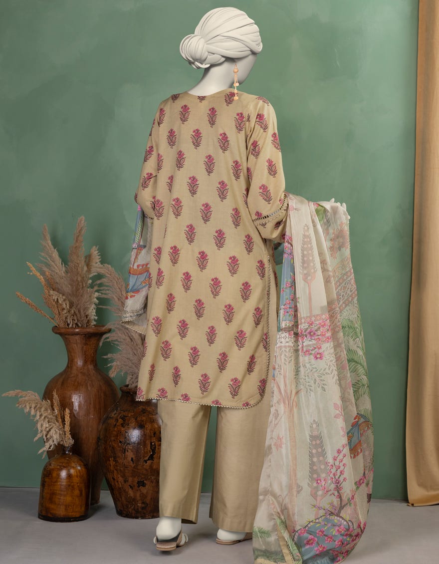 BEIGE LAWN EMBROIDERED UNSTITCHED 3PC