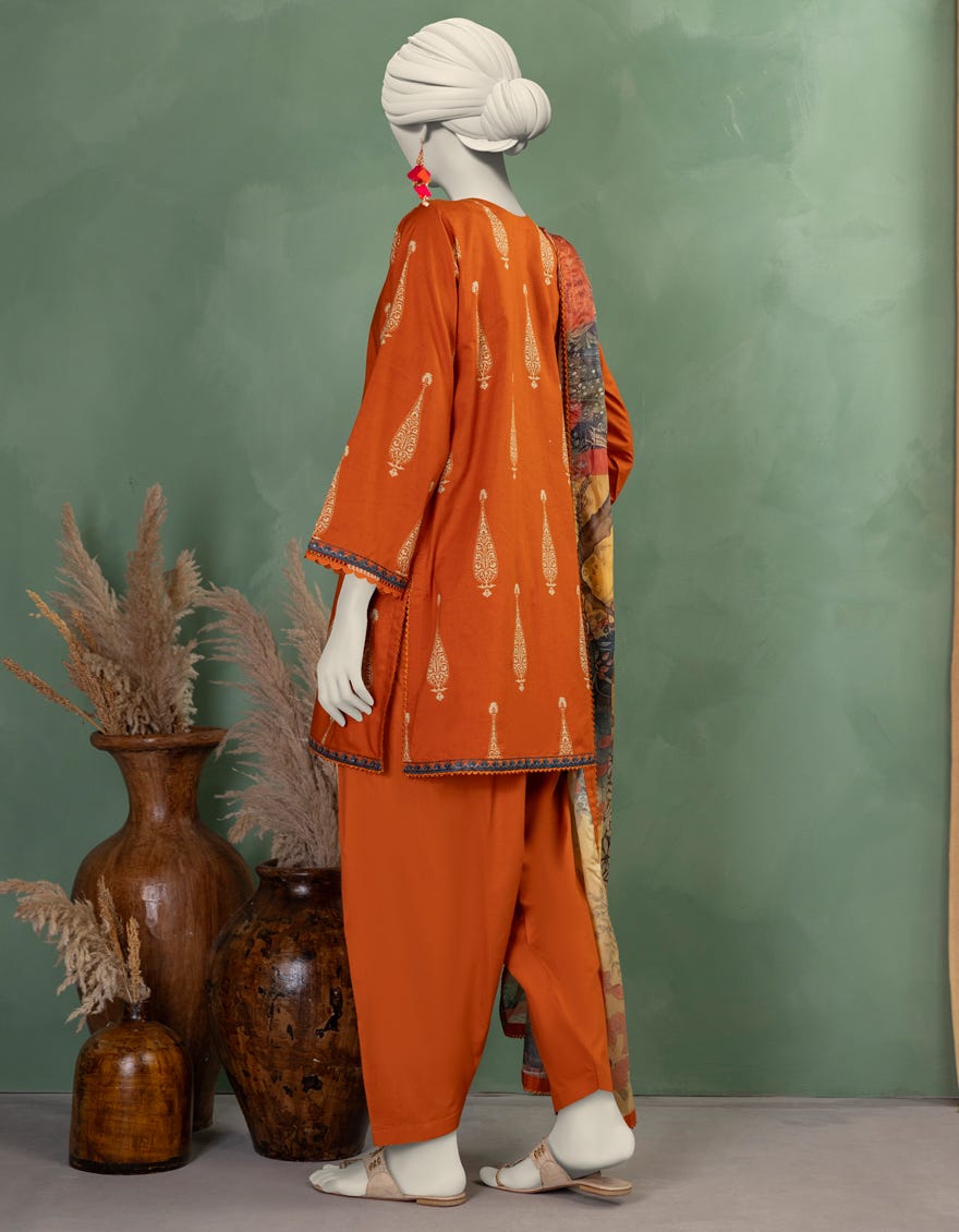 ORANGE LAWN EMBROIDERED UNSTITCHED 3PC