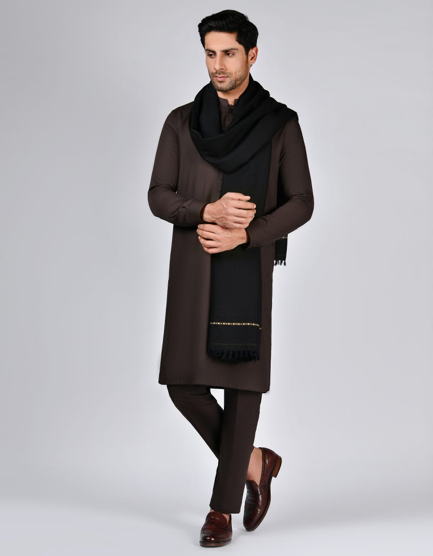 Black Acrylic Men Shawl | Jjid-Shawl-9292