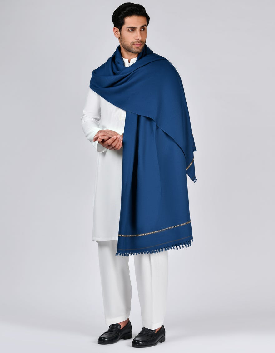 Navy Blue Acrylic Men Shawl | Jjid-Shawl-9292