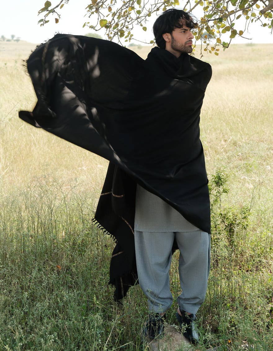 BLACK WOOL MEN SHAWL | JJID-SHAWL-W-9735